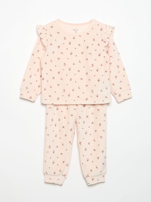 Pijama de 2 peças em veludo - Camisola com folhos nas cavas + calças - Kiabi