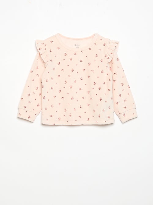 Pijama de 2 peças em veludo - Camisola com folhos nas cavas + calças - Kiabi