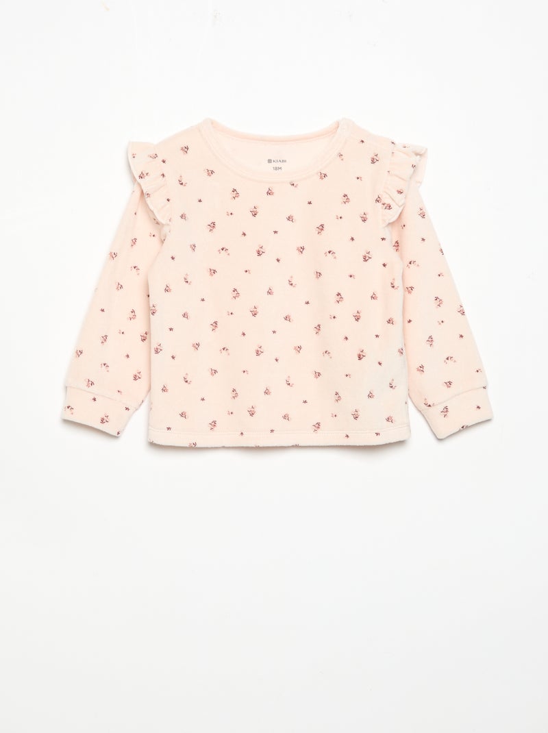 Pijama de 2 peças em veludo - Camisola com folhos nas cavas + calças Rosa - Kiabi