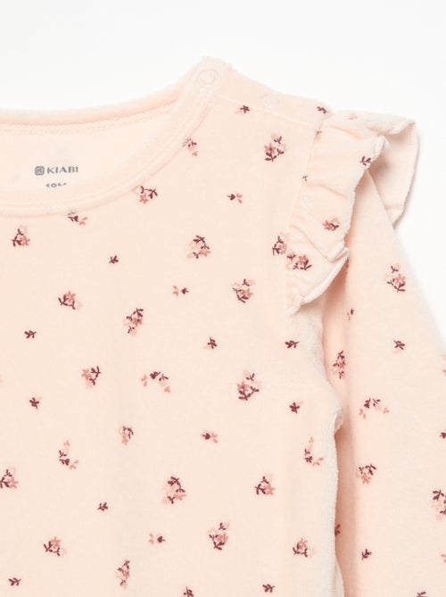 Pijama de 2 peças em veludo - Camisola com folhos nas cavas + calças - Kiabi
