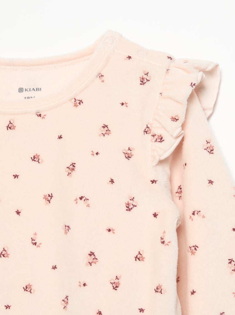 Pijama de 2 peças em veludo - Camisola com folhos nas cavas + calças Rosa - Kiabi