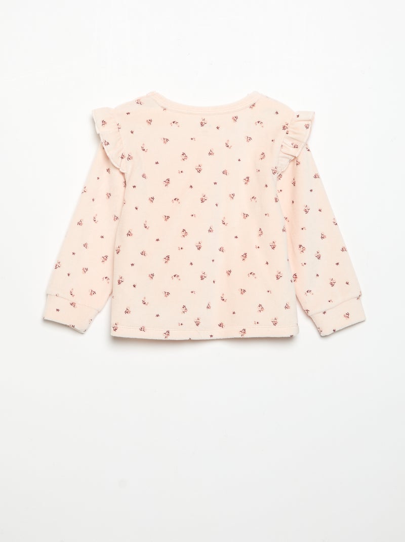 Pijama de 2 peças em veludo - Camisola com folhos nas cavas + calças Rosa - Kiabi