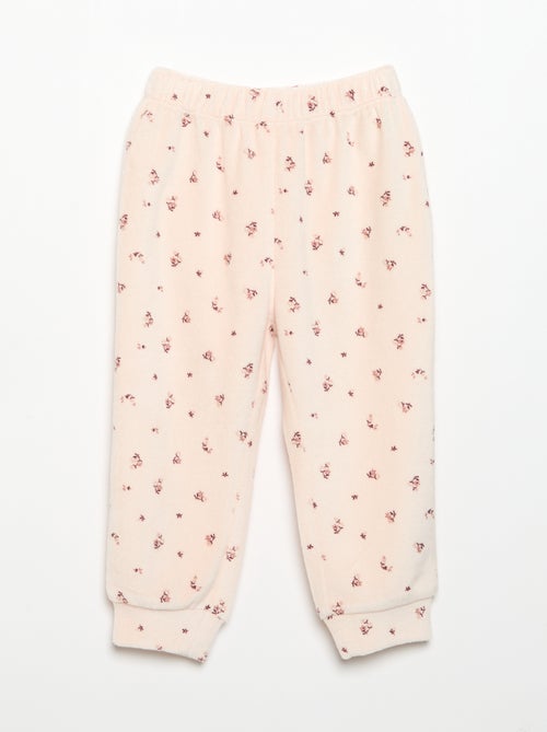 Pijama de 2 peças em veludo - Camisola com folhos nas cavas + calças - Kiabi