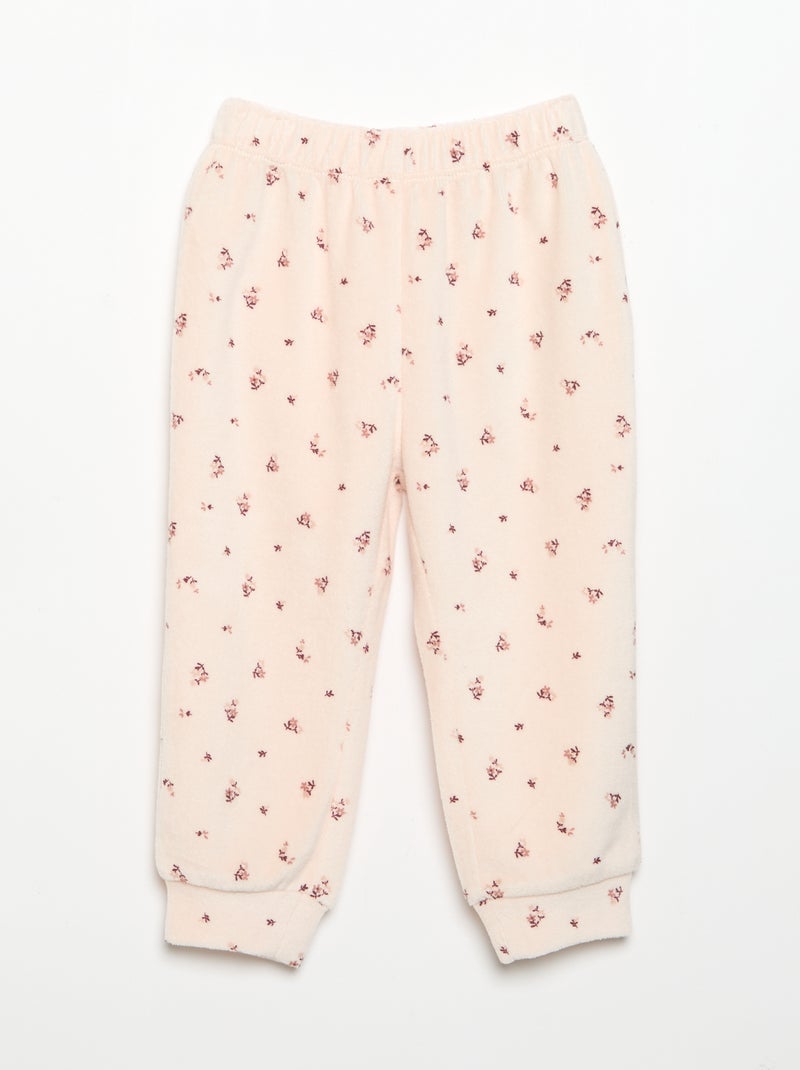Pijama de 2 peças em veludo - Camisola com folhos nas cavas + calças Rosa - Kiabi