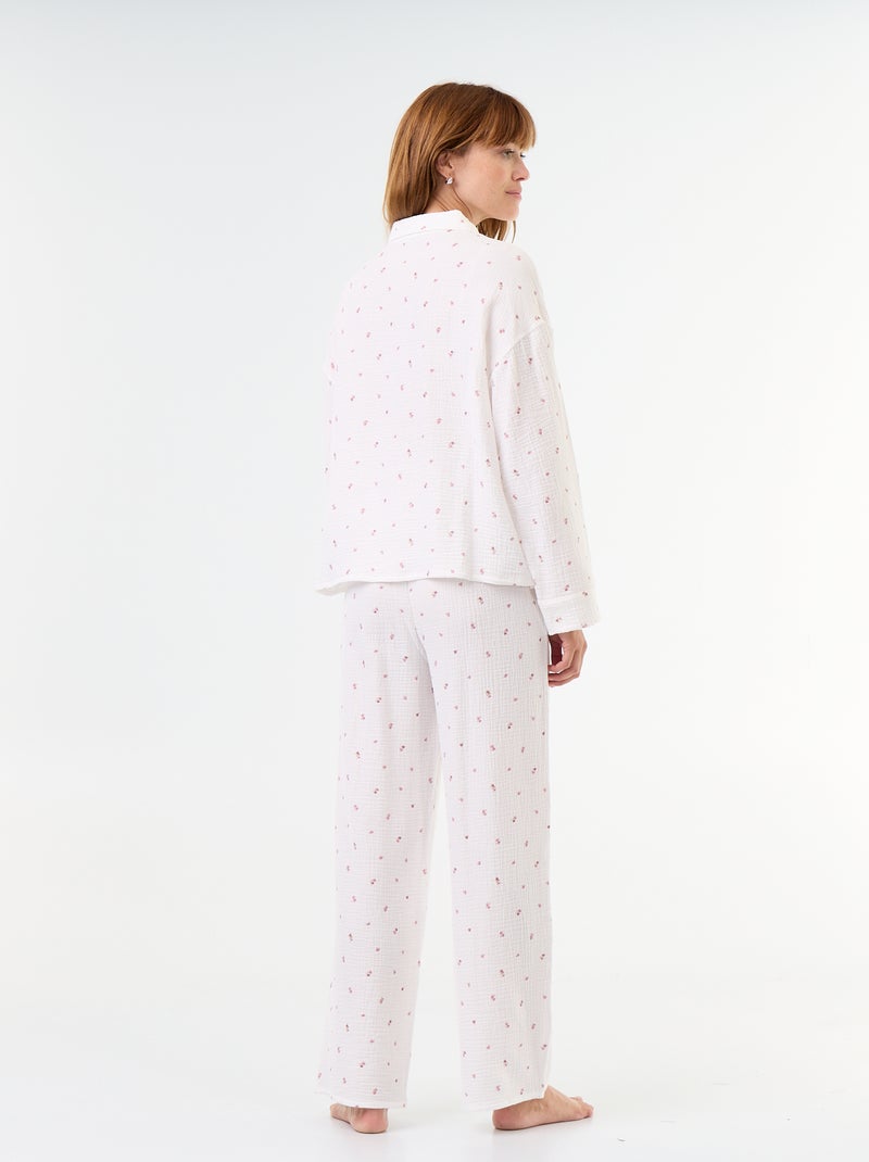 Pijama de 2 peças florido - em gaze de algodão Branco - Kiabi