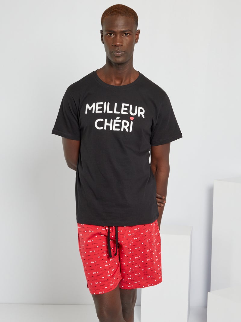 Pijama de 2 peças 'meilleur chéri' Preto/ Vermelho - Kiabi
