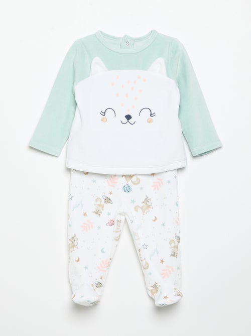 Pijama de 2 peças 'Petit Béguin' - T-shirt de manga comprida + calças com pés - Kiabi Pijama de 2 peças 'Petit Béguin' - T-shirt de manga comprida + calças com pés - Kiabi