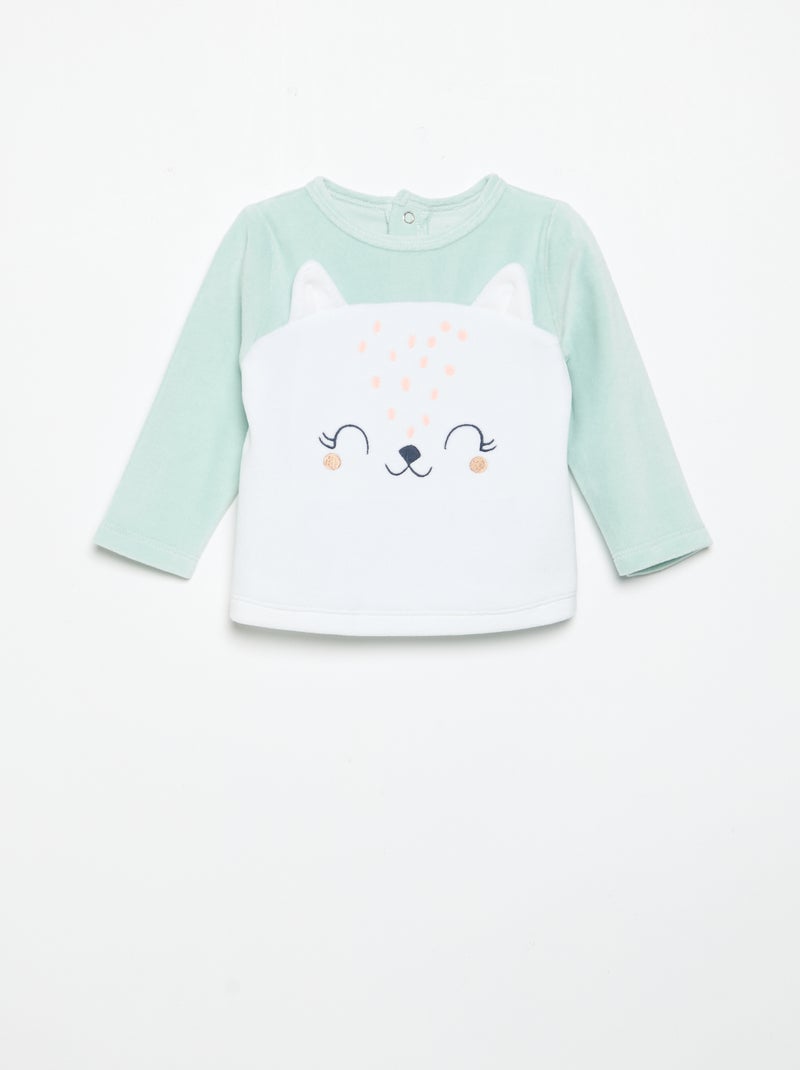Pijama de 2 peças 'Petit Béguin' - T-shirt de manga comprida + calças com pés Verde - Kiabi