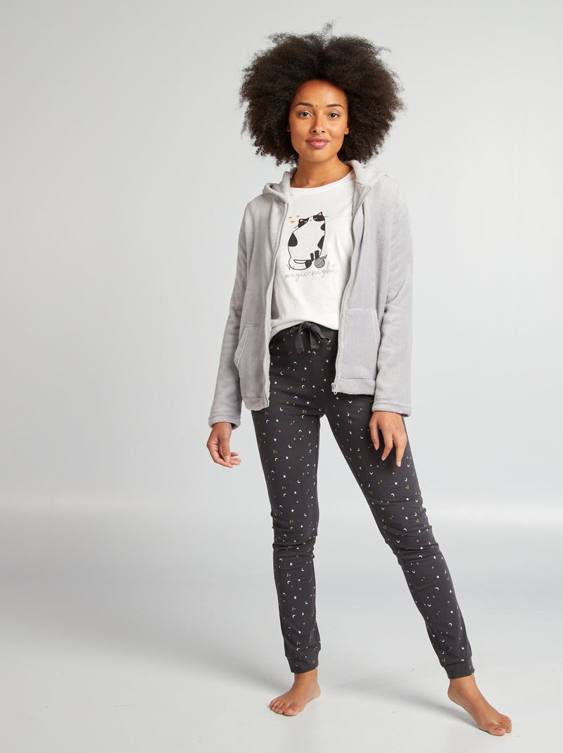 Pijama de 2 peças + sweatshirt em malha polar BRANCO - Kiabi