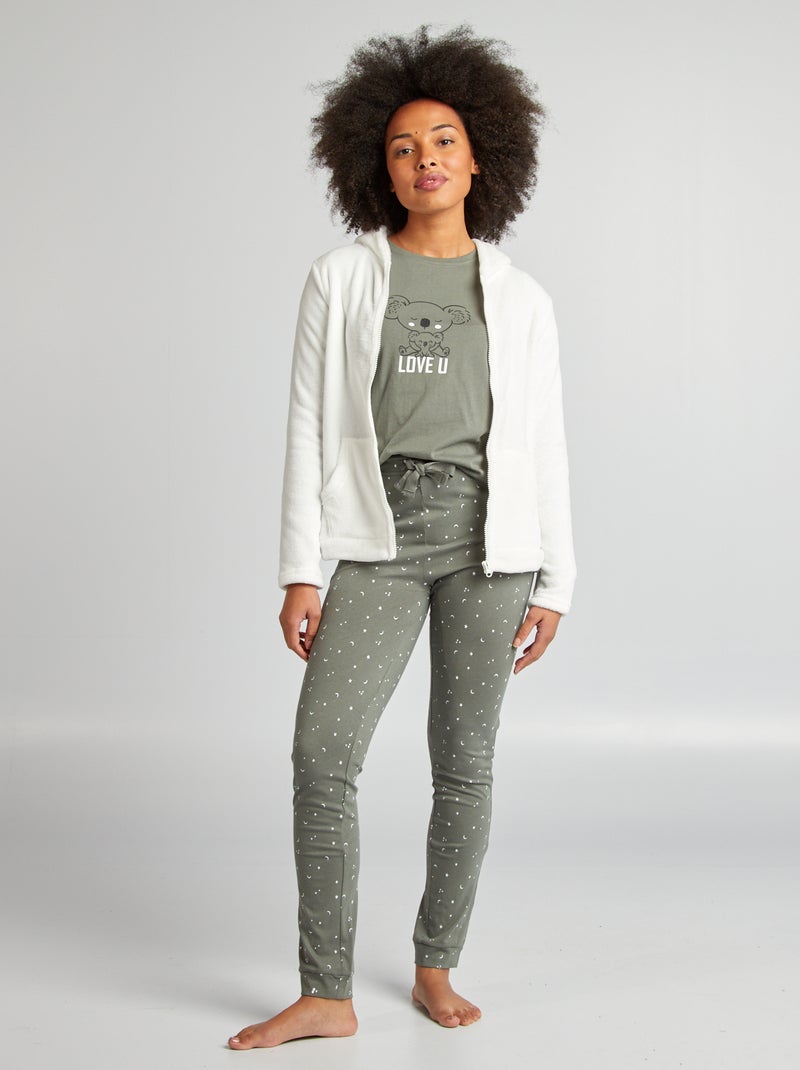 Pijama de 2 peças + sweatshirt em malha polar VERDE - Kiabi