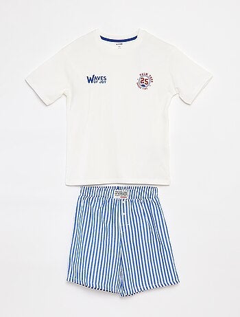 Pijama de 2 peças t-shirt + calções às riscas