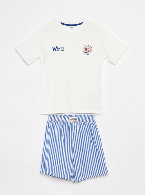 Pijama de 2 peças t-shirt + calções às riscas - Kiabi