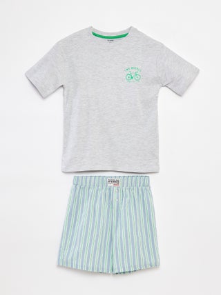 Pijama de 2 peças t-shirt + calções às riscas