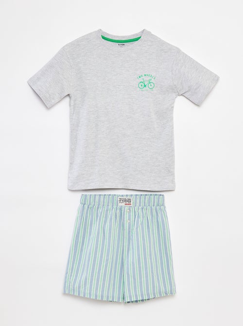 Pijama de 2 peças t-shirt + calções às riscas - Kiabi