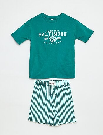 Pijama de 2 peças t-shirt + calções às riscas