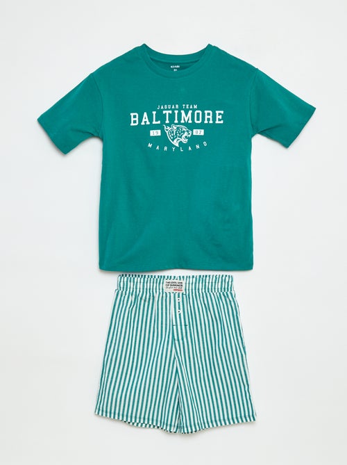 Pijama de 2 peças t-shirt + calções às riscas - Kiabi