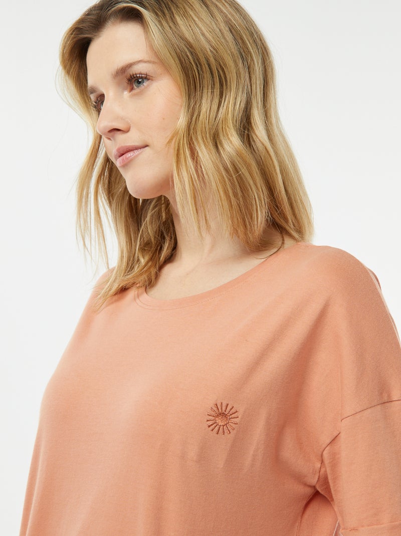 Pijama de 2 peças t-shirt + calções minimalista LARANJA - Kiabi