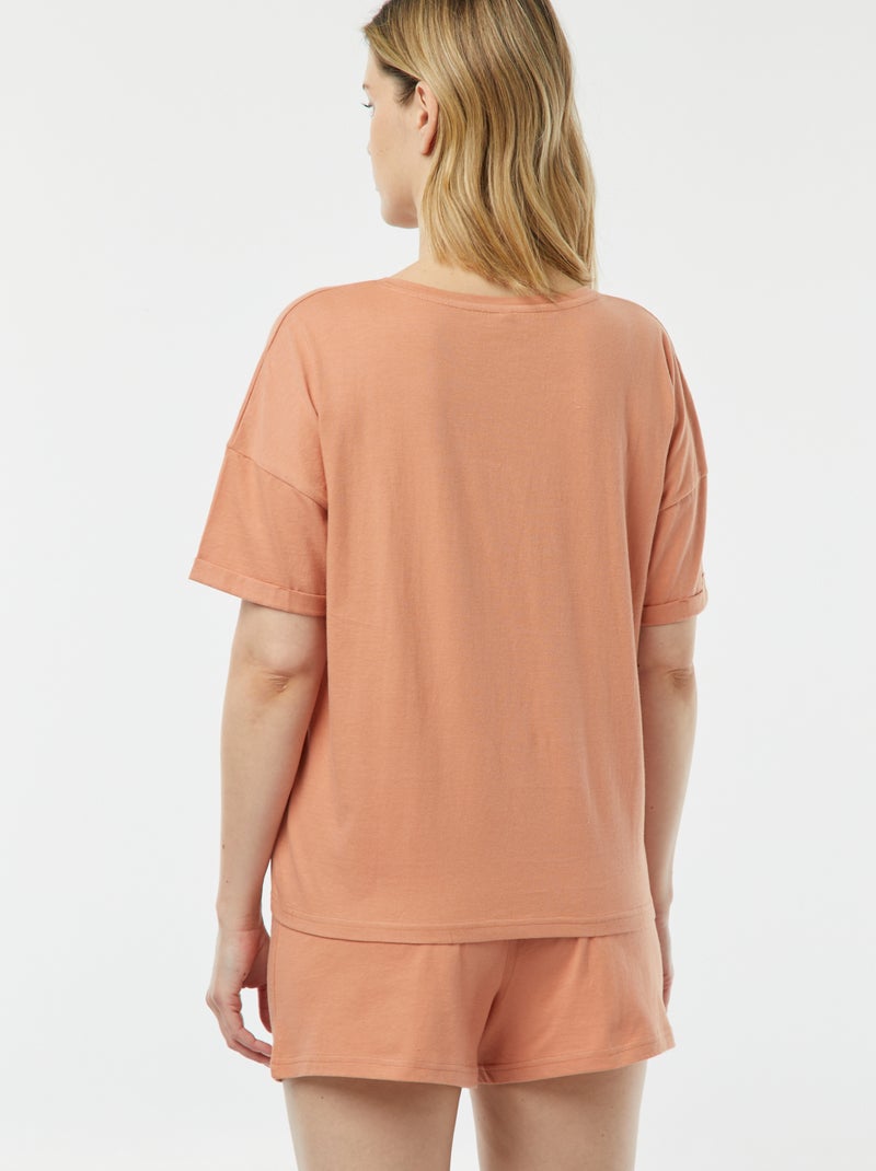 Pijama de 2 peças t-shirt + calções minimalista LARANJA - Kiabi