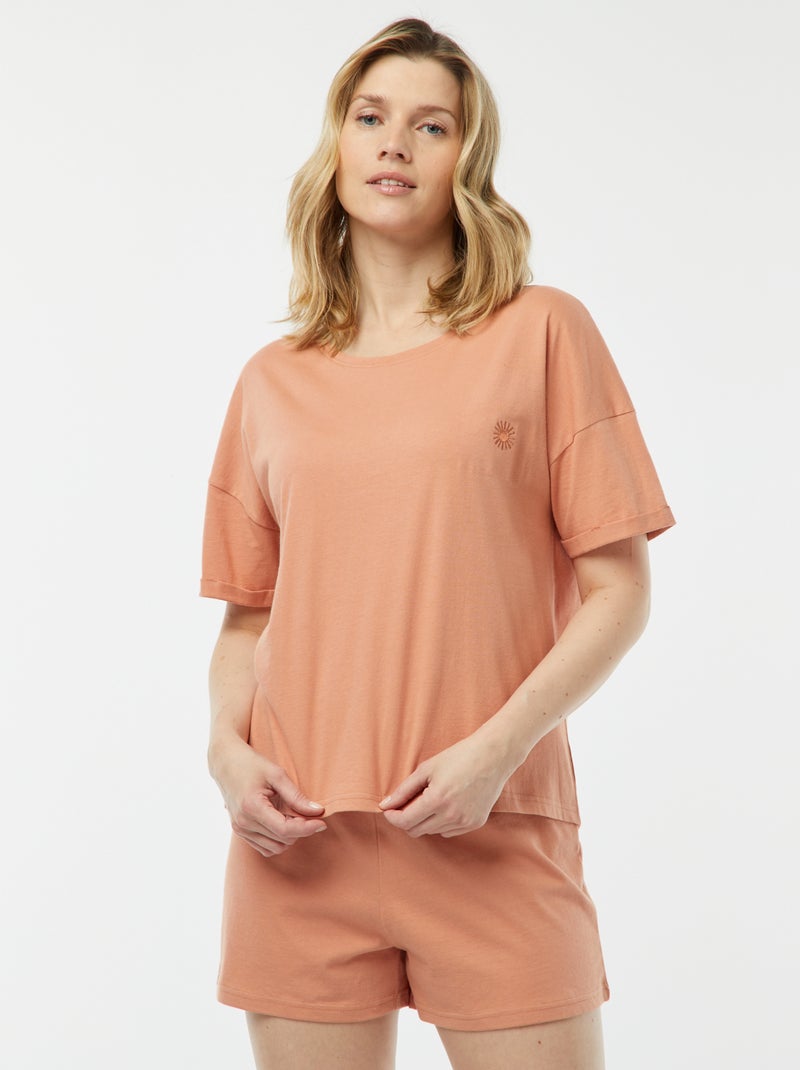 Pijama de 2 peças t-shirt + calções minimalista LARANJA - Kiabi