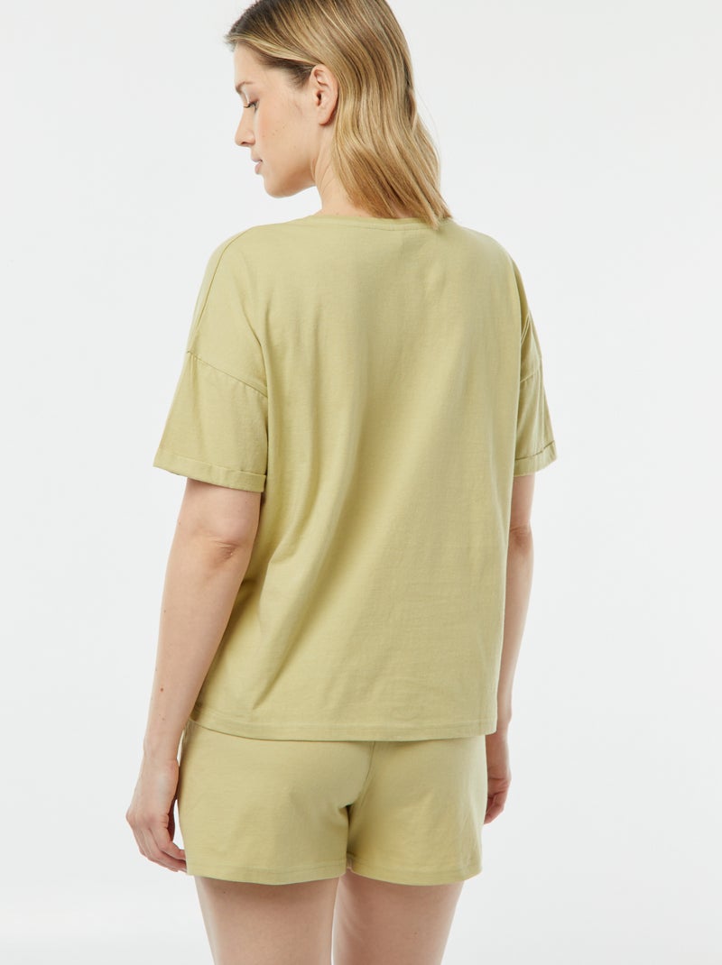 Pijama de 2 peças t-shirt + calções minimalista VERDE - Kiabi