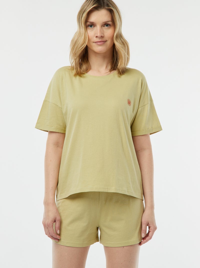 Pijama de 2 peças t-shirt + calções minimalista VERDE - Kiabi