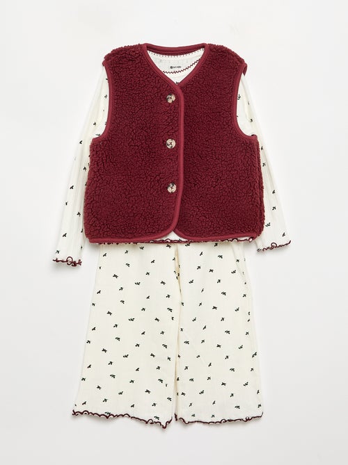 Pijama de 3 peças - T-shirt + calças + colete - Kiabi