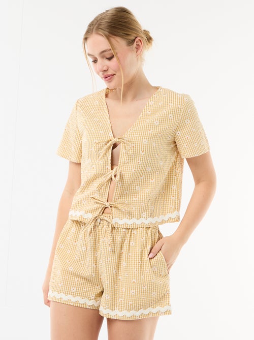 Pijama de calções xadrez vichy 2 peças - Kiabi