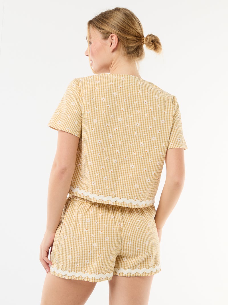 Pijama de calções xadrez vichy 2 peças Bege - Kiabi