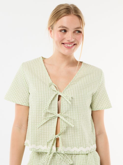 Pijama de calções xadrez vichy 2 peças - Kiabi