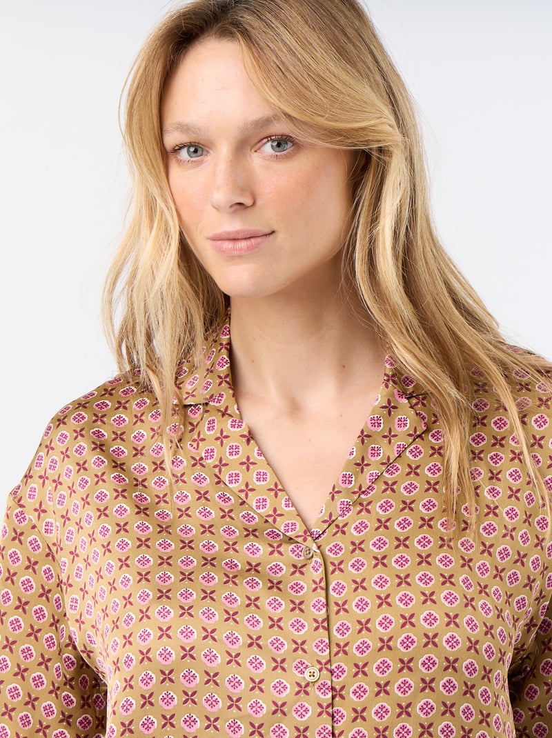 Pijama de cetim estampado Castanho - Kiabi