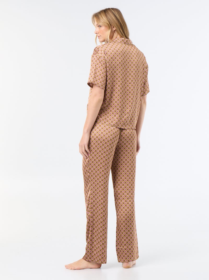 Pijama de cetim estampado Castanho - Kiabi