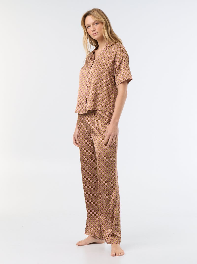 Pijama de cetim estampado Castanho - Kiabi