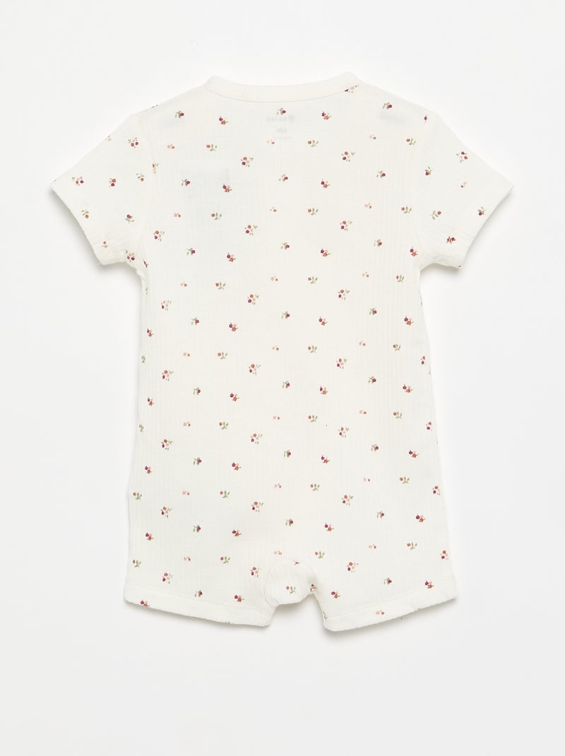 Pijama de dormir curto em malha canelada Branco - Kiabi