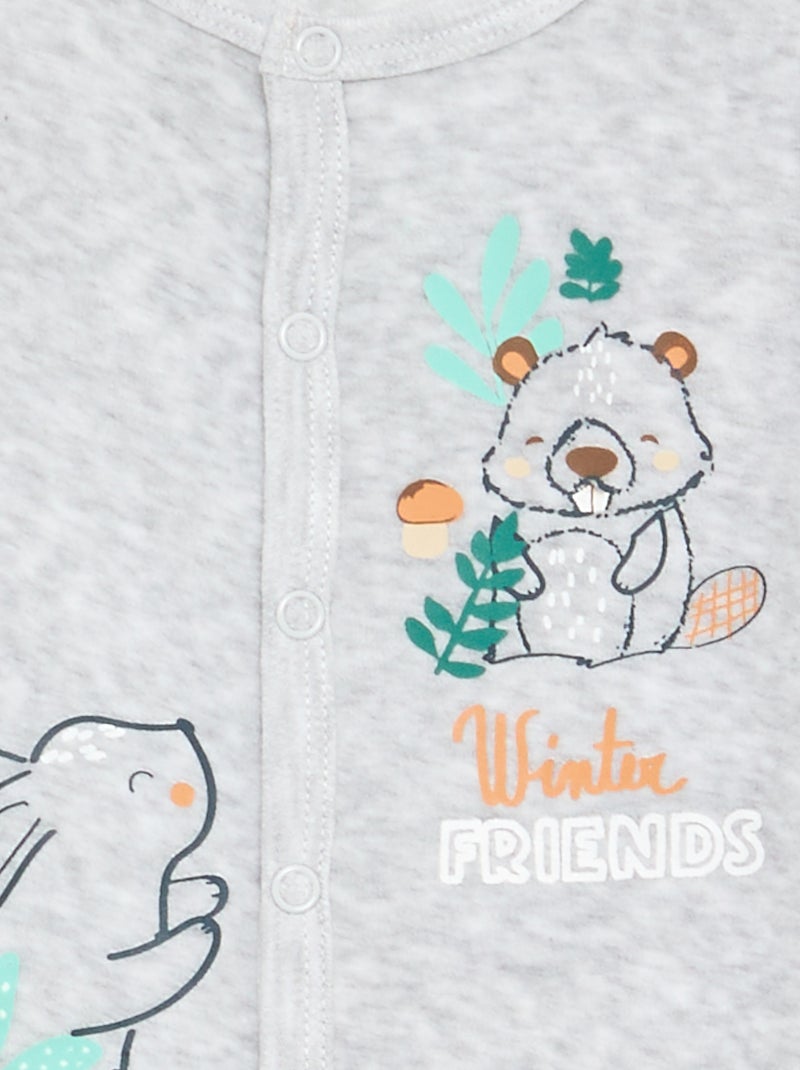 Pijama de dormir 'Petit Béguin' em veludo Cinza - Kiabi