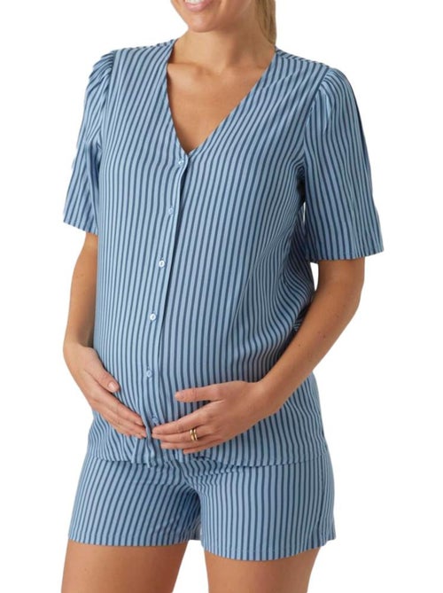 Pijama de Gravidez Azul para Mulher Mamalicious Jasmin - Kiabi Pijama de Gravidez Azul para Mulher Mamalicious Jasmin - Kiabi