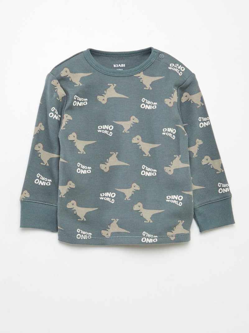 Pijama de malha estampado - 2 peças VERDE - Kiabi