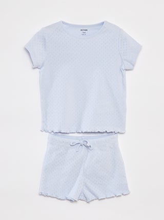 Pijama de malha pointelle t-shirt + calções - 2 peças
