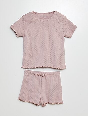 Pijama de malha pointelle t-shirt + calções - 2 peças