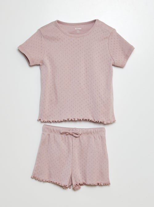 Pijama de malha pointelle t-shirt + calções - 2 peças - Kiabi