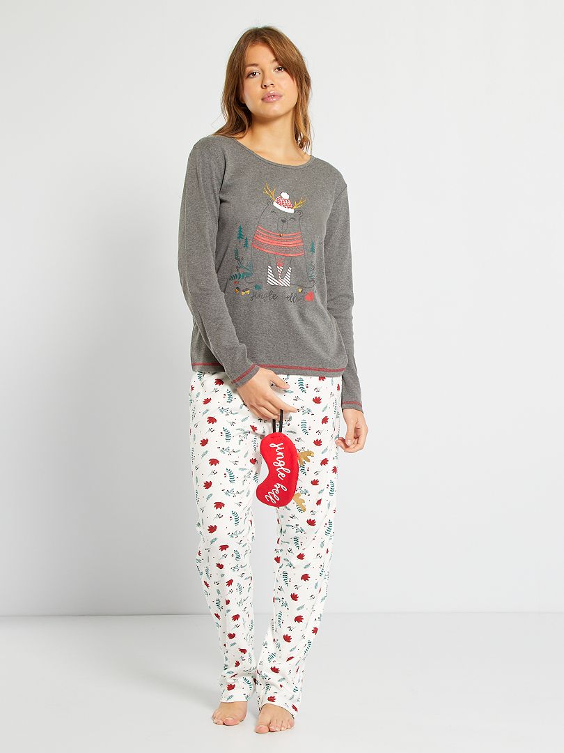 Pijama de Natal 2 peças + máscara de noite CINZA - Kiabi