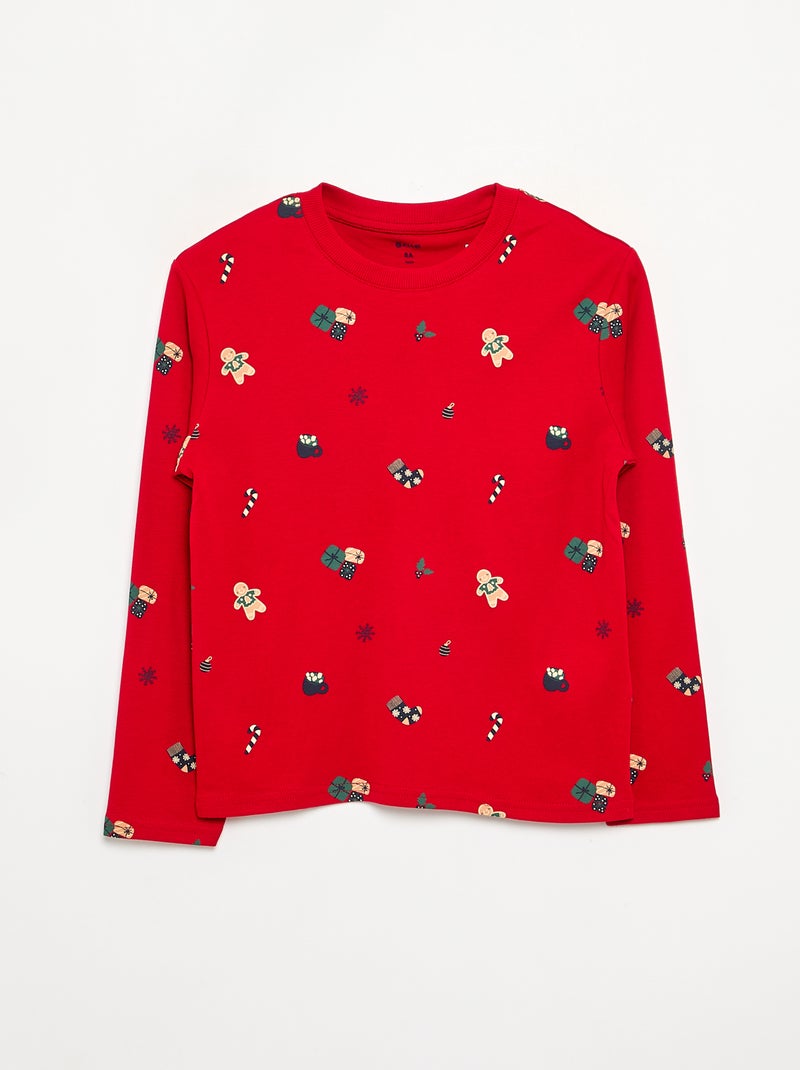 Pijama de Natal de 2 peças - T-shirt de manga comprida + calças Vermelho - Kiabi