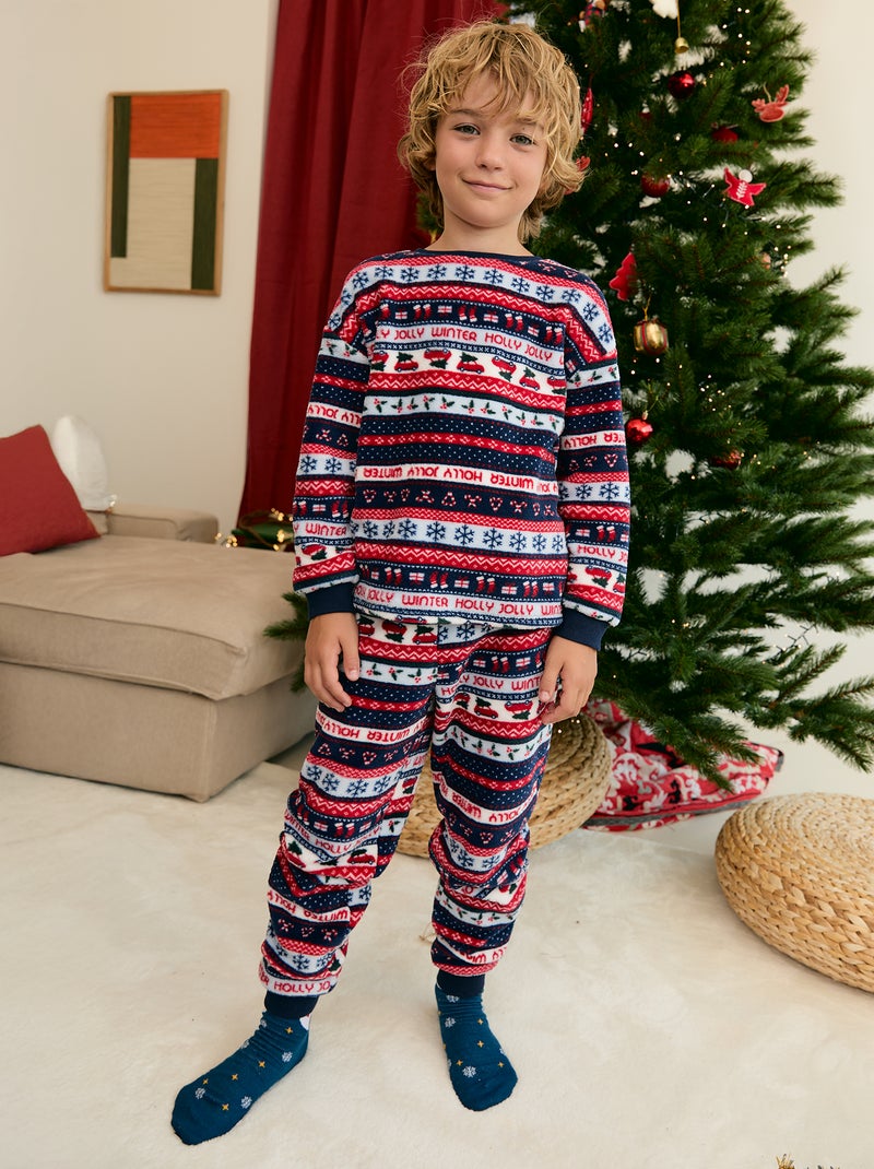 Pijama de Natal em polar para menina e menino de 2 peças - Sweatshirt + calças Azul - Kiabi