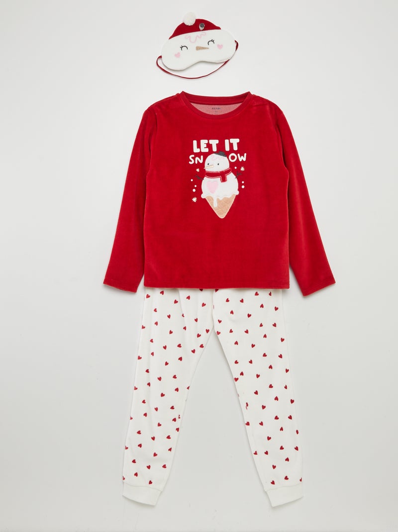 Pijama de Natal em veludo + máscara de noite  - 3 peças VERMELHO - Kiabi