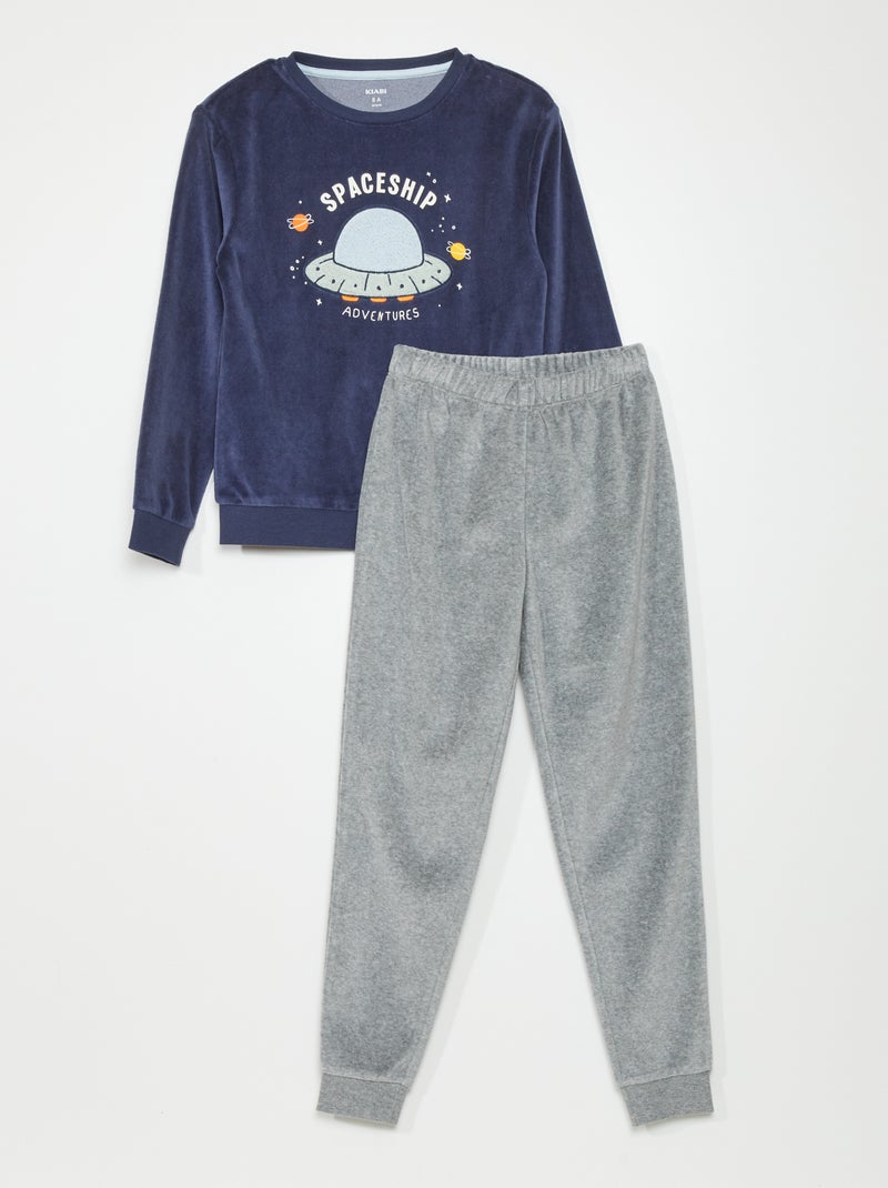 Pijama de veludo - 2 peças AZUL - Kiabi