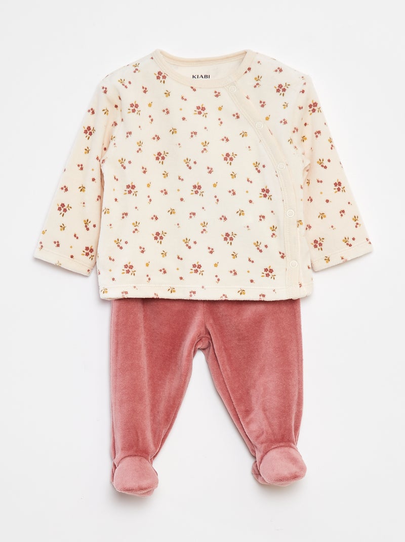Pijama de veludo - 2 peças Branco - Kiabi