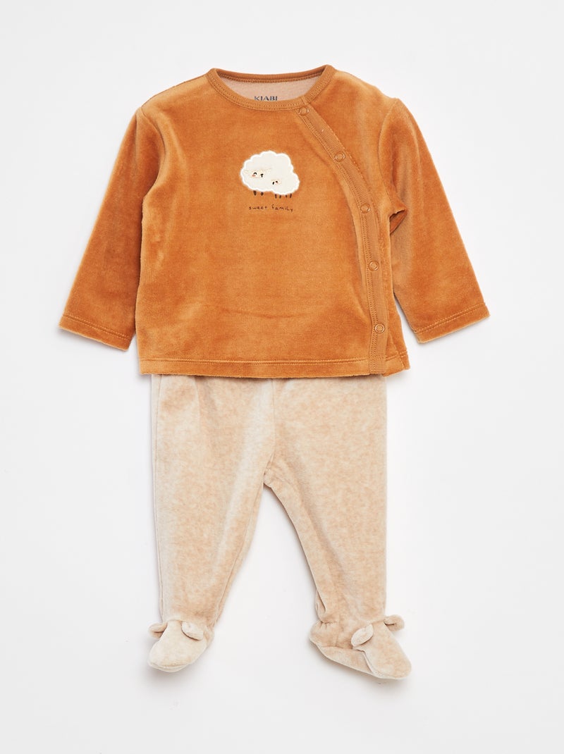 Pijama de veludo - 2 peças Laranja - Kiabi