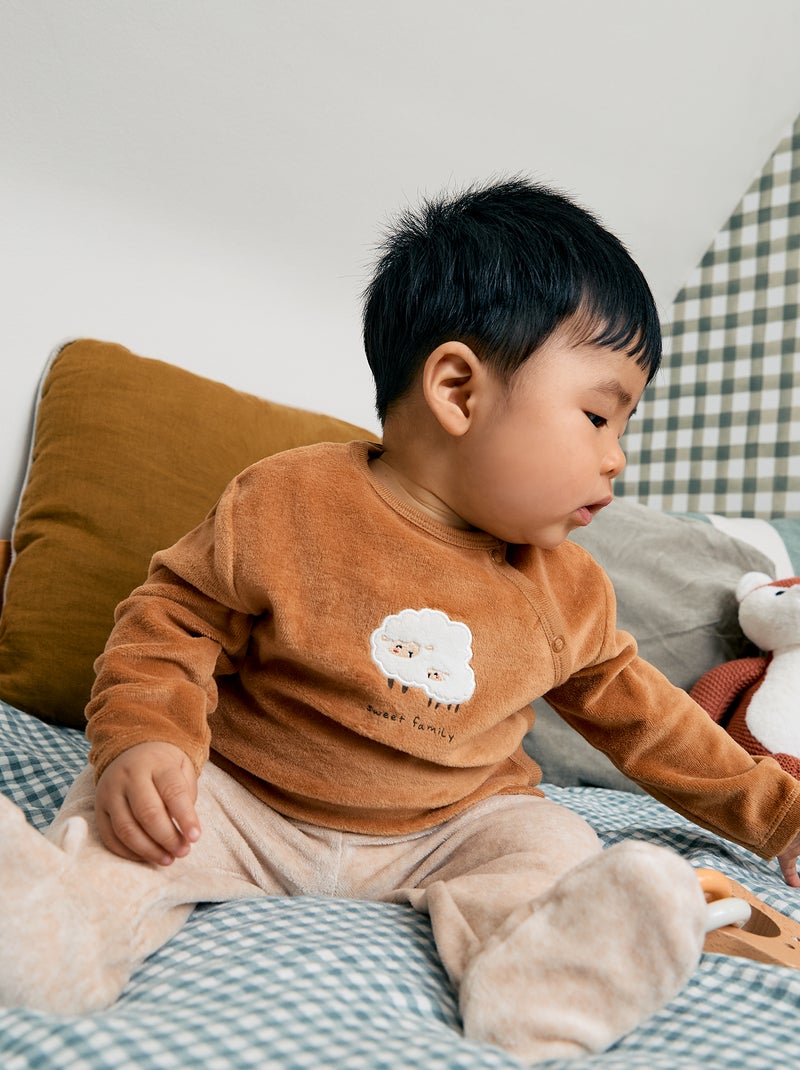 Pijama de veludo - 2 peças Laranja - Kiabi