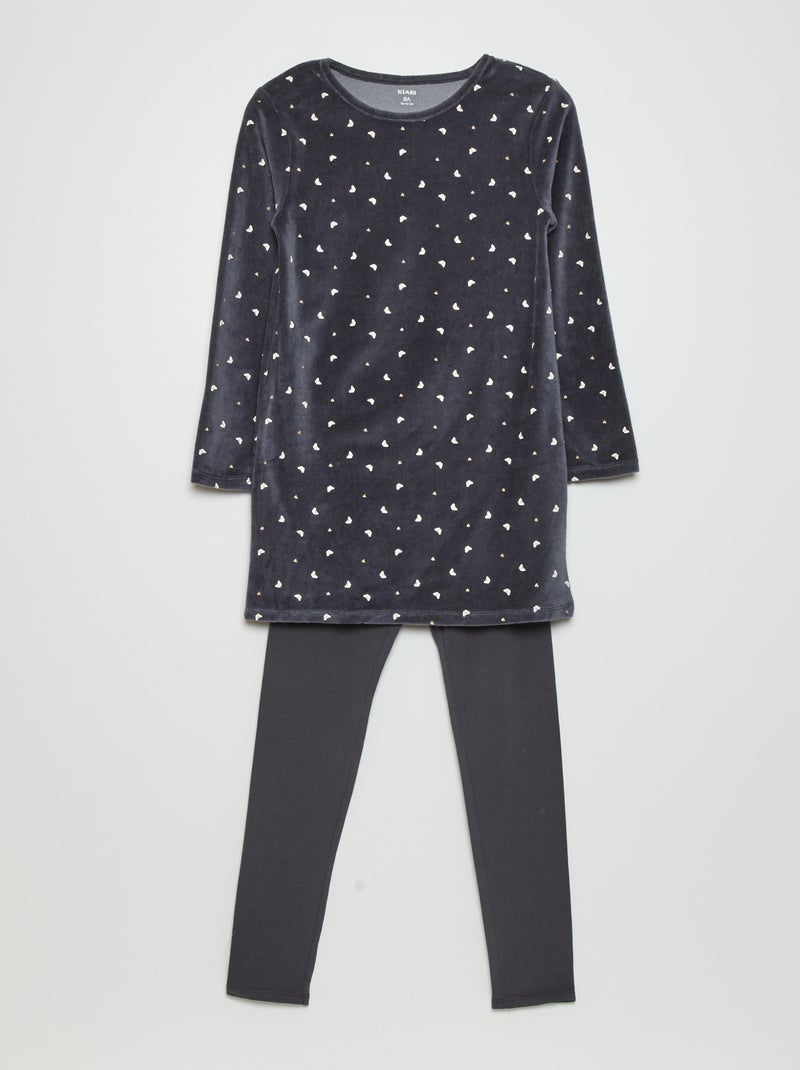 Pijama de veludo - 2 peças PRETO - Kiabi
