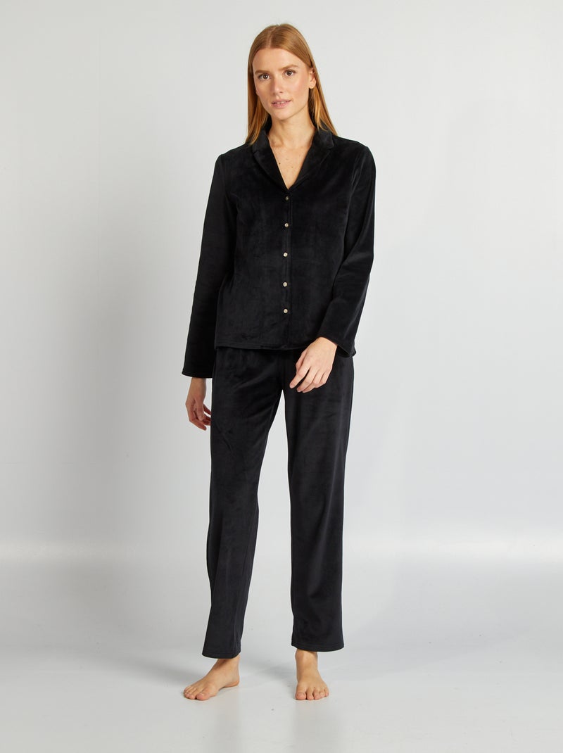 Pijama de veludo  - 2 peças Preto - Kiabi