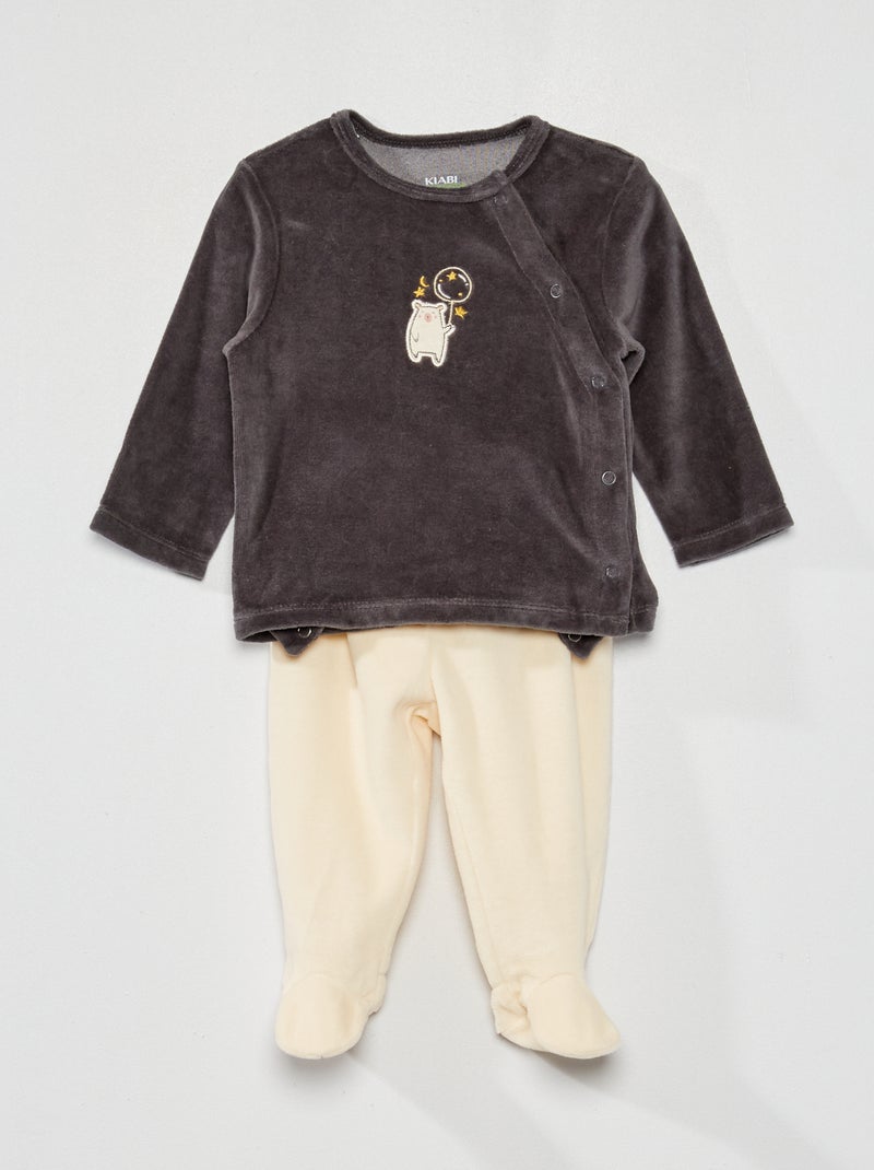 Pijama de veludo  - 2 peças PRETO - Kiabi